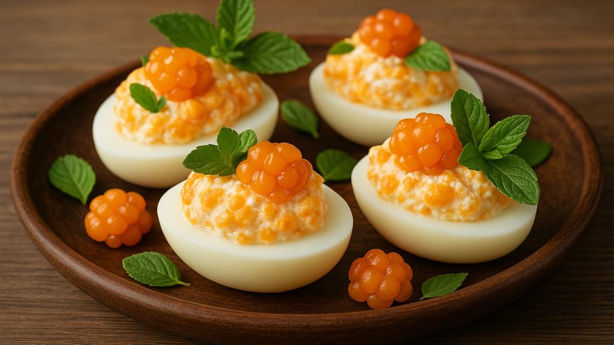 Яйца, фаршированные морошкой и творогом