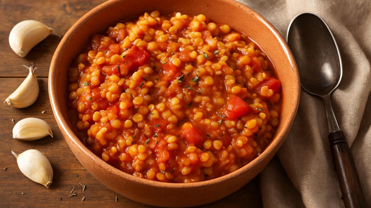 Чечевица с томатами и чесноком