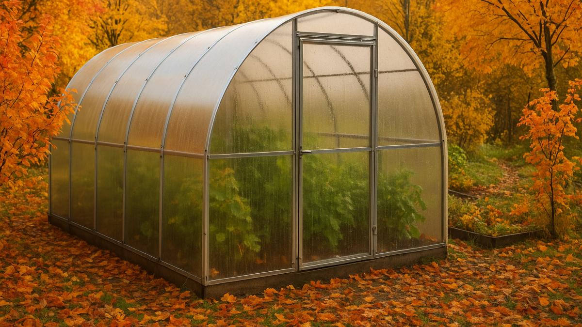 Теплица осенью
