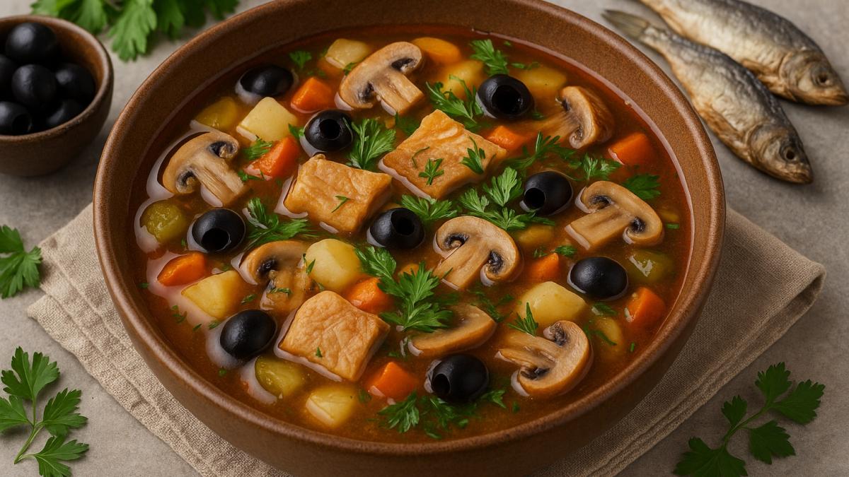 Солянка с грибами и сушёной рыбой