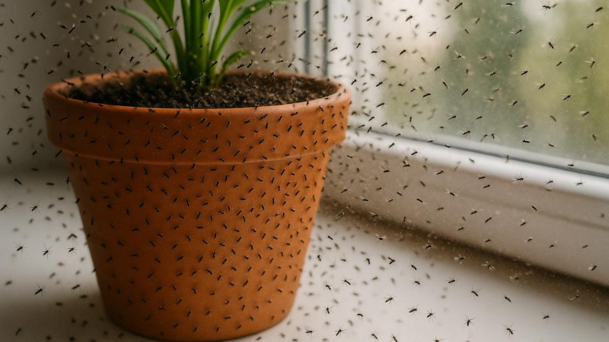 мошки в цветочном горшке