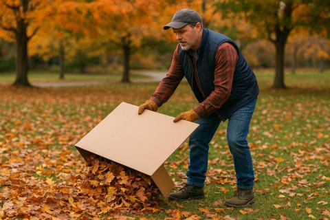 Картон помогает убрать листья вдвое быстрее, чем грабли, и не царапает газон Картон помогает убрать листья вдвое быстрее, чем грабли, и не царапает газон