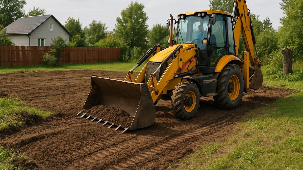 Выравнивание участка экскаватором