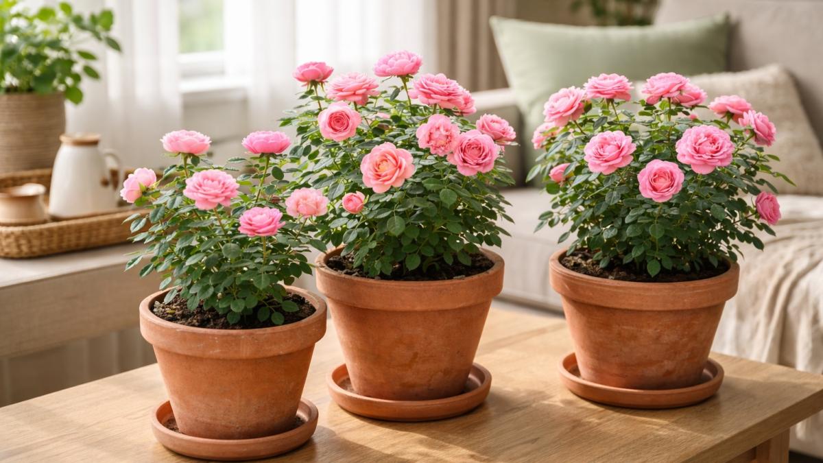 Розы в горшках