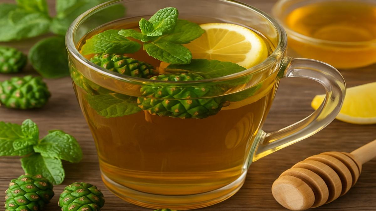 Чай на шишках с мятой и мёдом