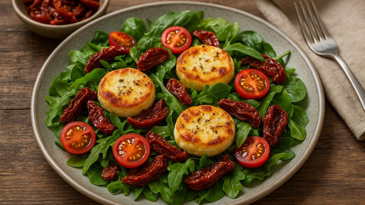 Салат с печёным сыром и вялеными томатами