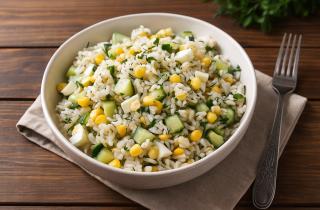 Салат с копчёной куриной грудкой, кукурузой и яйцами готовится за 20 минут и получается лёгким