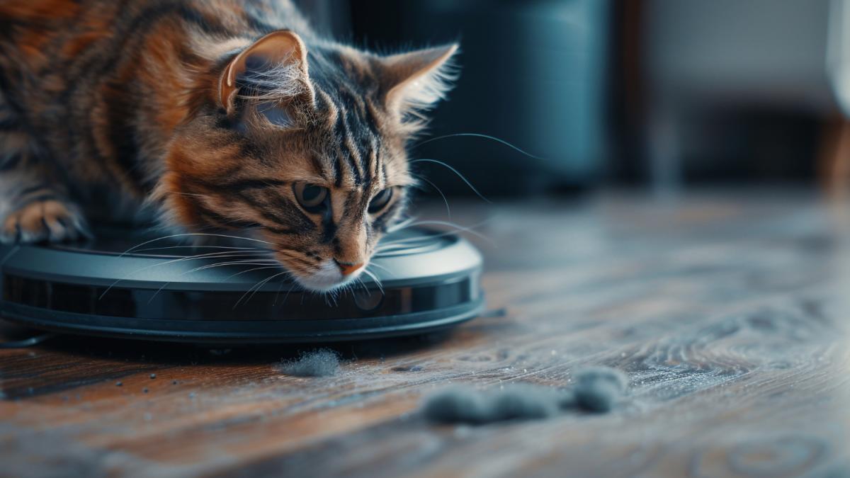 Кошка моет пол