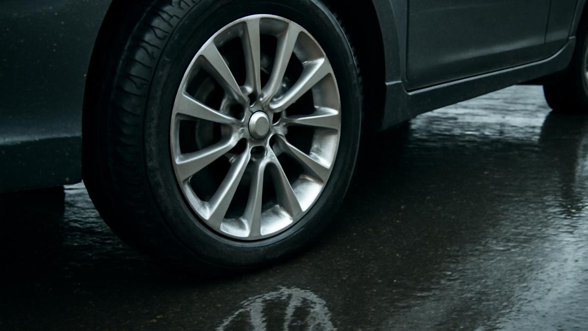 Колесо на мокром асфальте