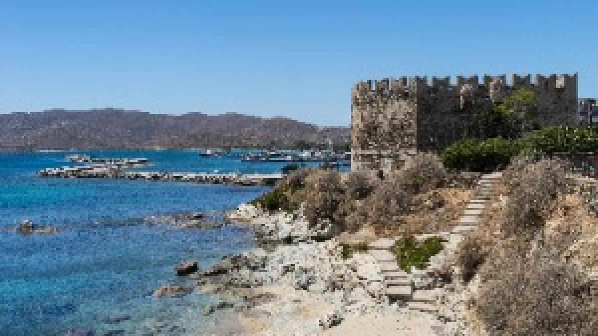Bourtzi castle harbour Karystos Euboea Greece