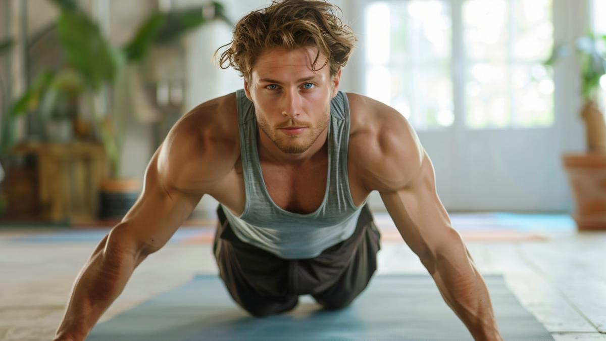 Мужчина стоит в планке