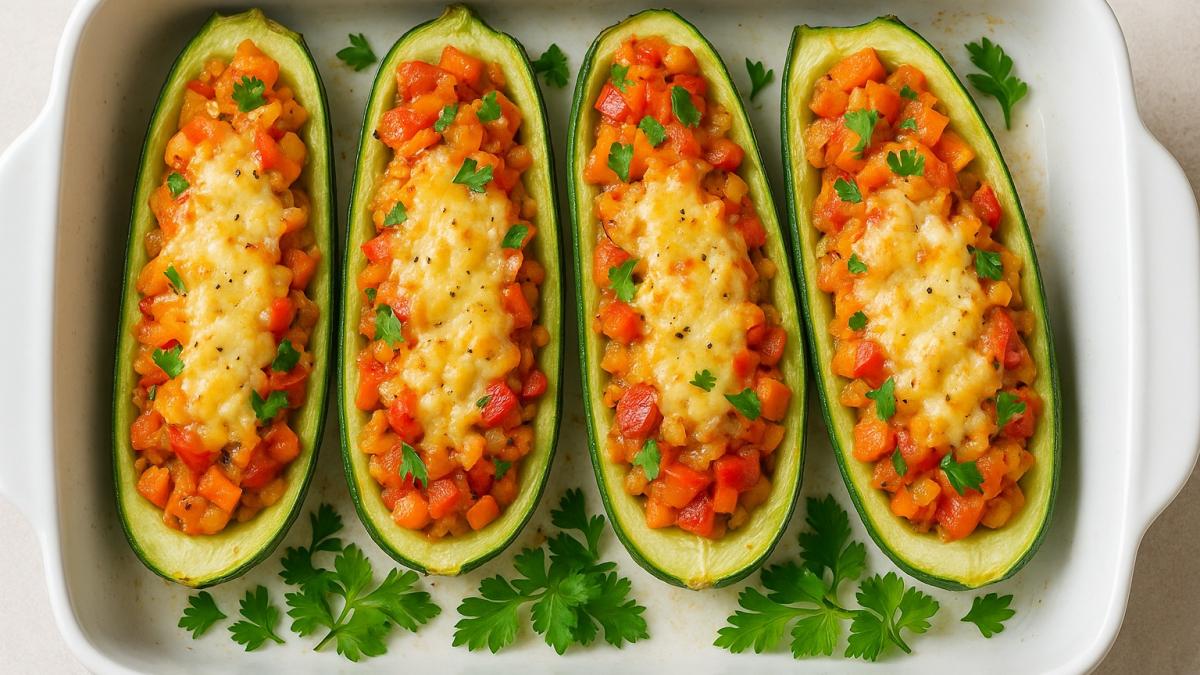 Фаршированные кабачки с овощами