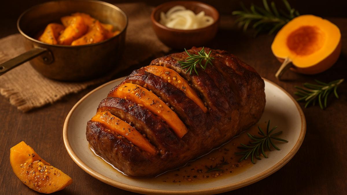 Свиная шея, фаршированная тыквой