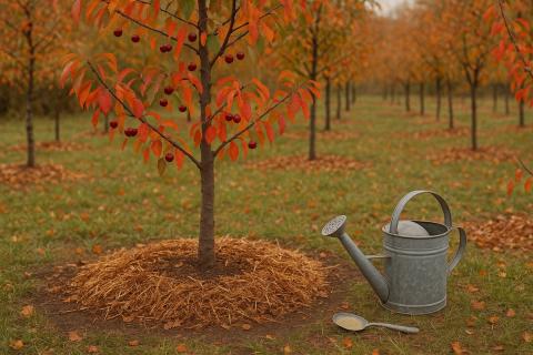 Мульчирование снижает стресс вишни от зимних холодов