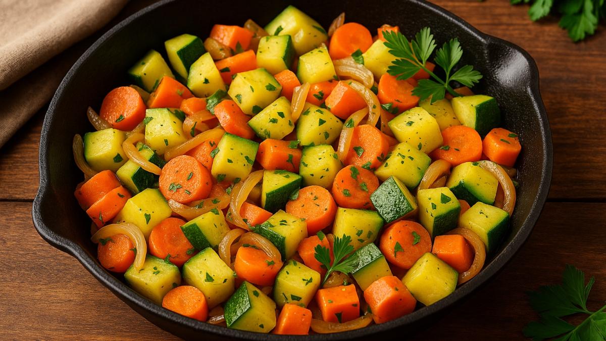 Соте из кабачков, моркови и лука