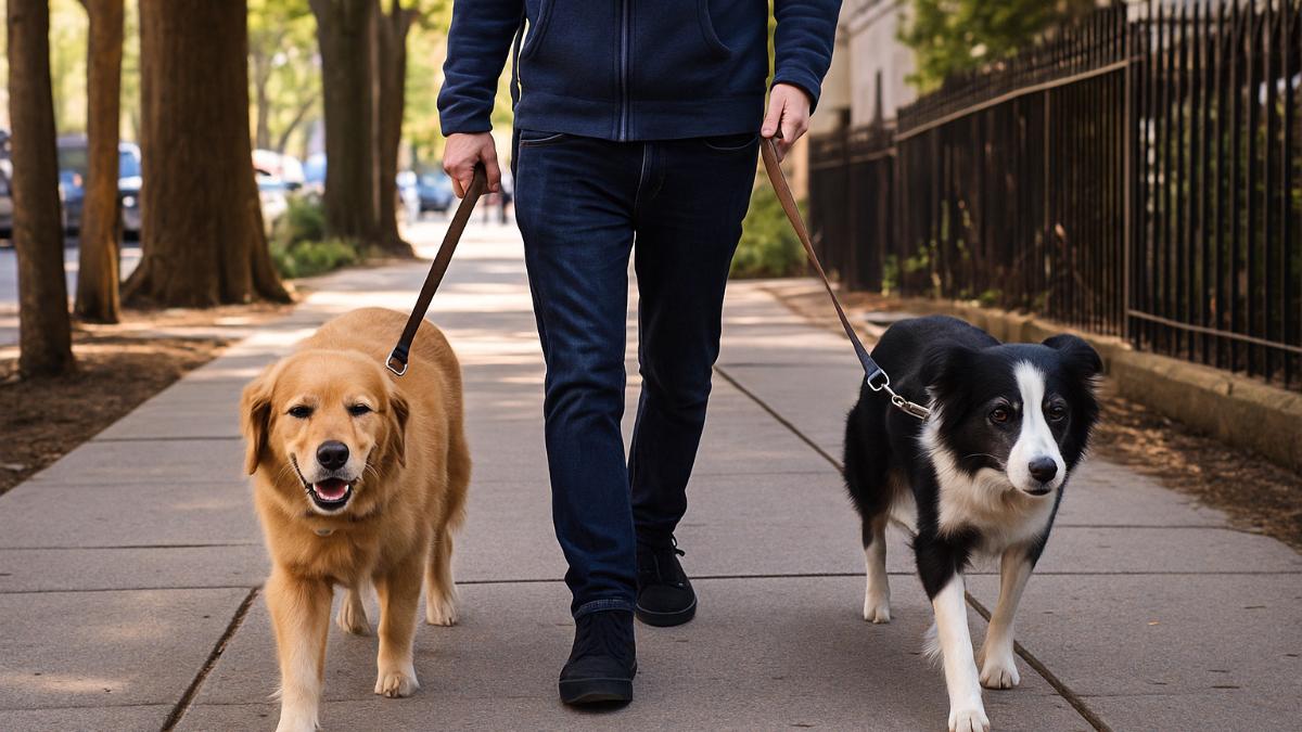 Прогулка с двумя собаками