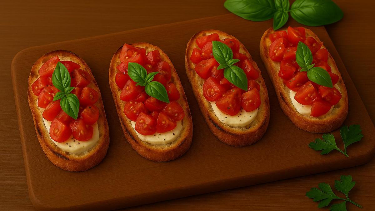 Брускетта с помидорами и сыром