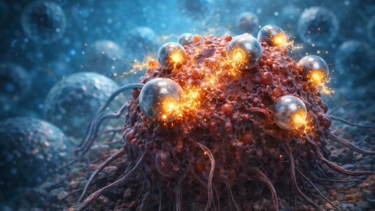 Частицы атакуют раковую клетку