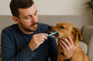 Зубы собаки желтеют из-за налёта, питания и заболеваний