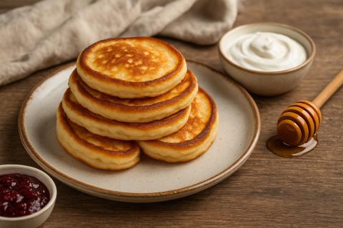 Оладьи на ряженке получаются пышными из-за естественной реакции соды — повар