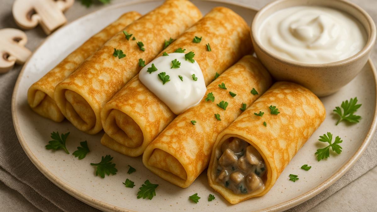 Блины с грибами и сметаной