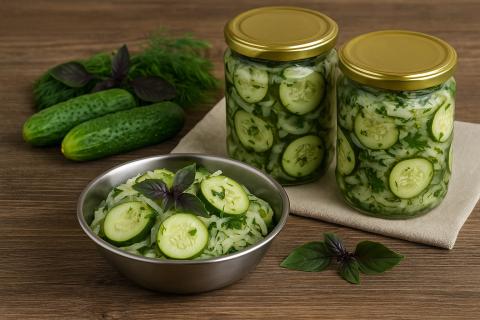 Классический рецепт хрустящего салата с огурцами и болгарским перцем