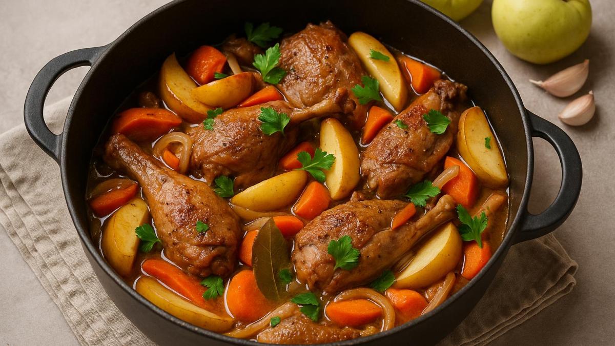 Тушёная утка с яблоками