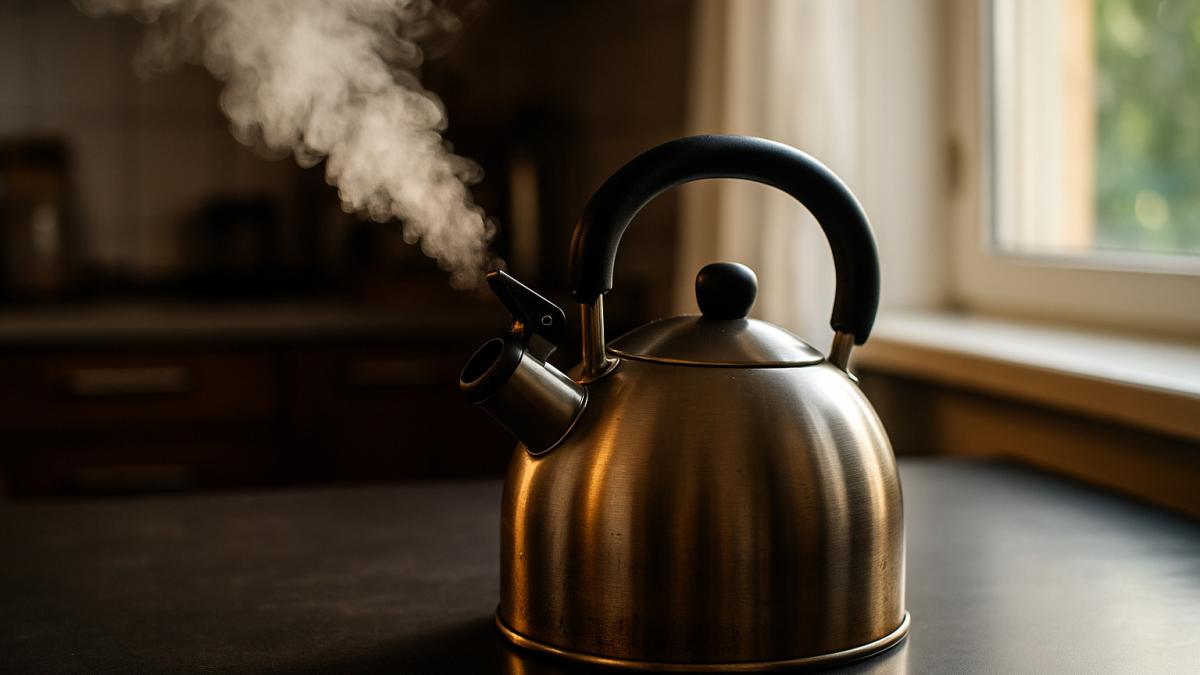 Кипящий чайник на кухне