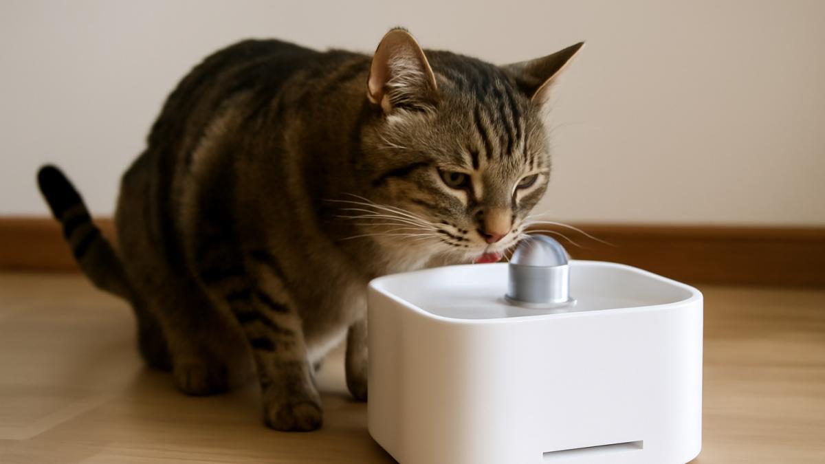 Кошка пьет из питьевого фонтанчика Кошка пьет из питьевого фонтанчика