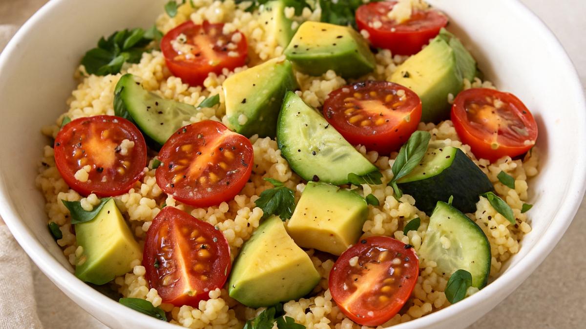 Салат из пшена с авокадо и томатами
