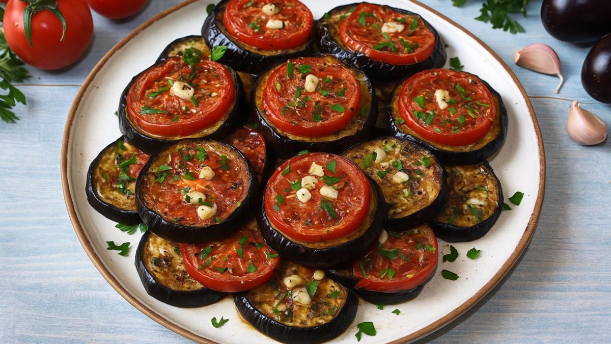 Баклажаны, запечённые с чесноком и томатами
