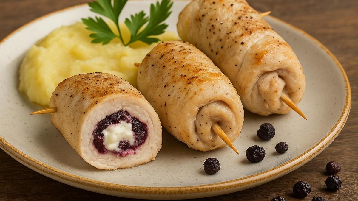 Куриные рулетики с черёмухой и творожным сыром
