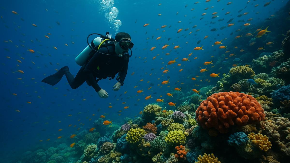 Дайвер и кораллы