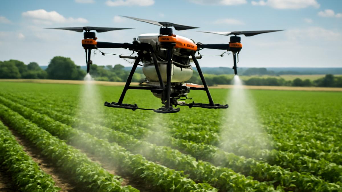 Сельскохозяйственный дрон над полем
