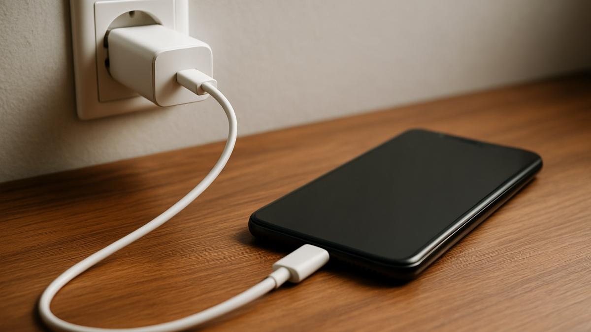 Смартфон на зарядке Смартфон на зарядке