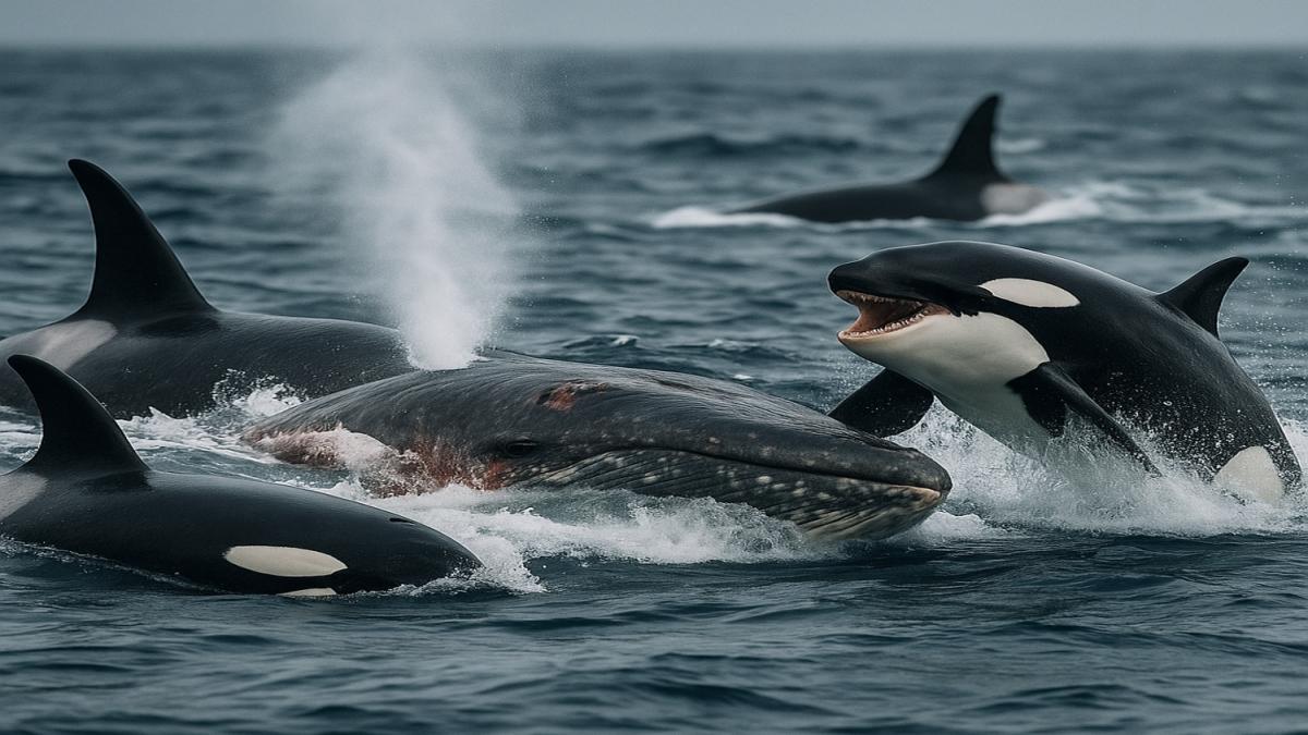 Охота косаток на кита