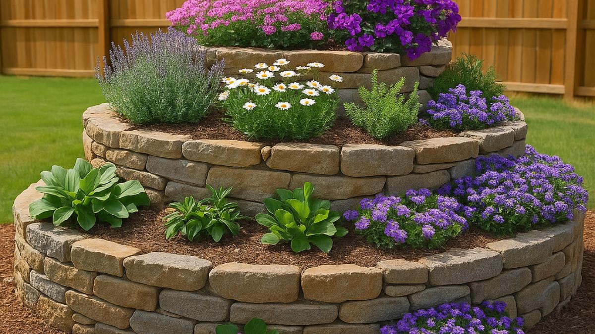Многоуровневая клумба из камня