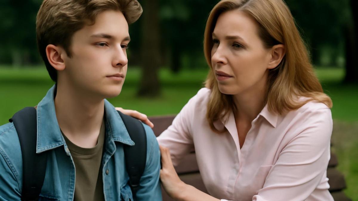 Беседа матери и подростка в парке