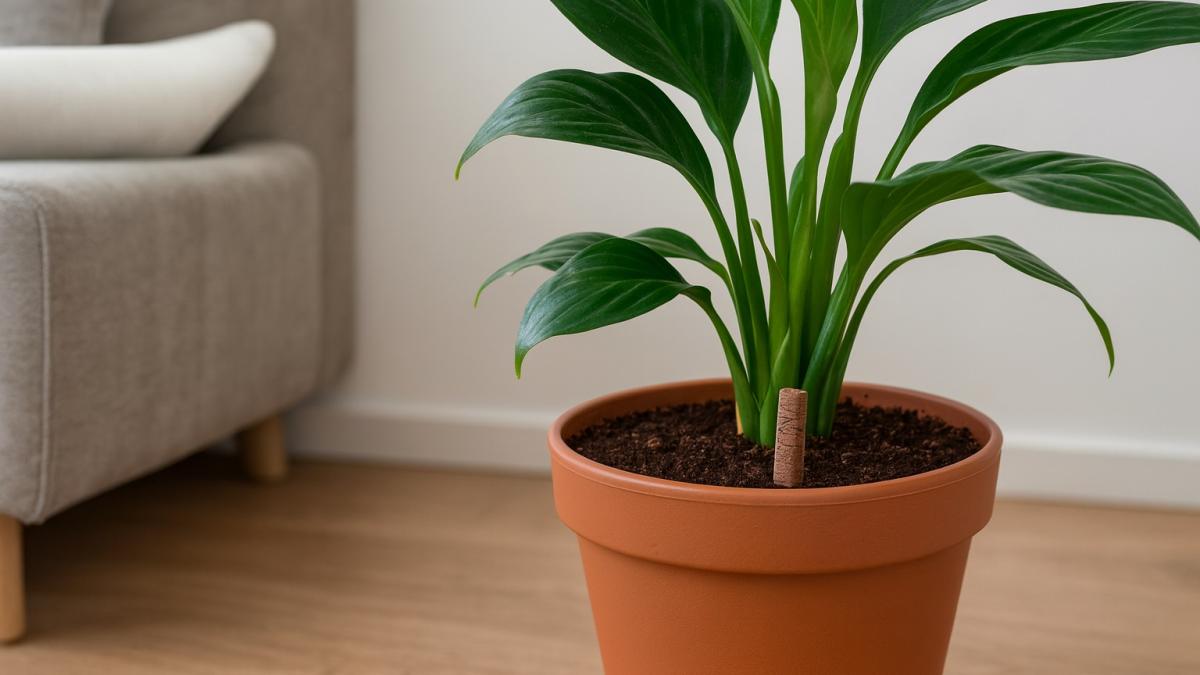 Удобрения-палочки в горшке с домашним растением