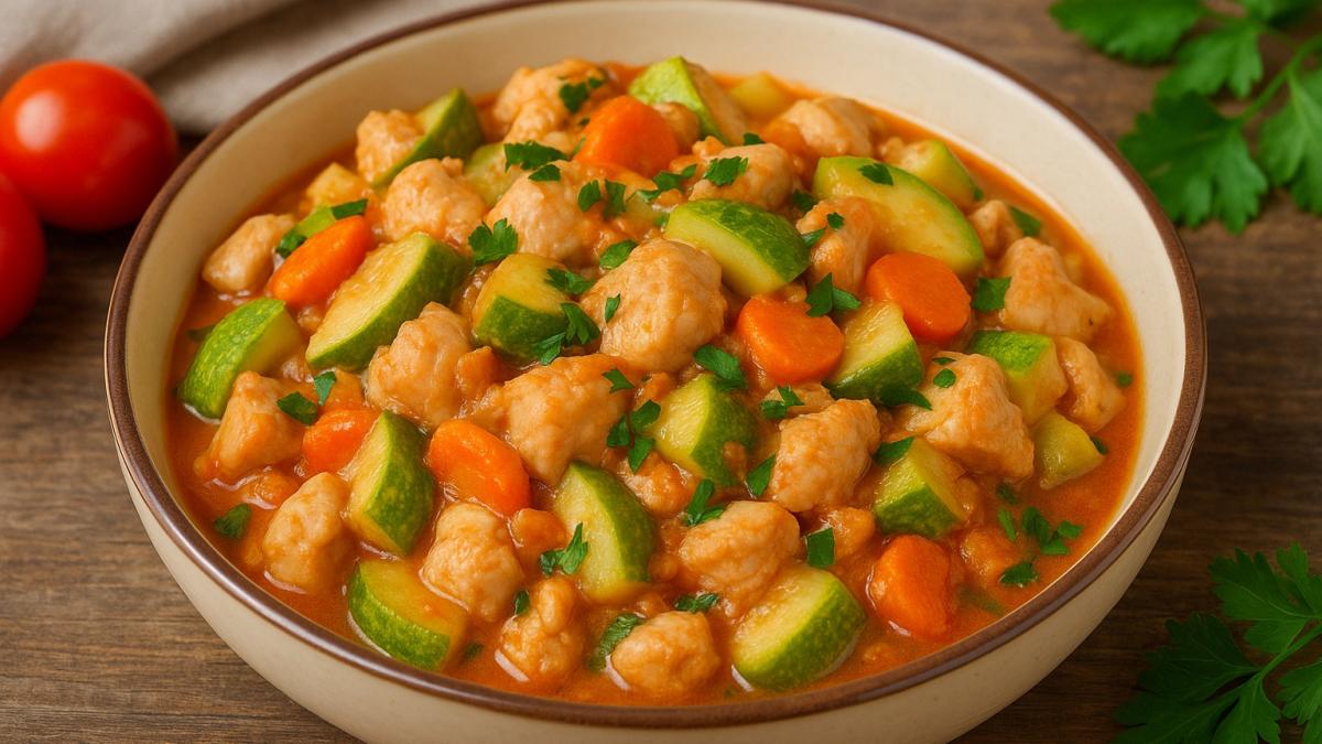 Тушёные кабачки с курицей