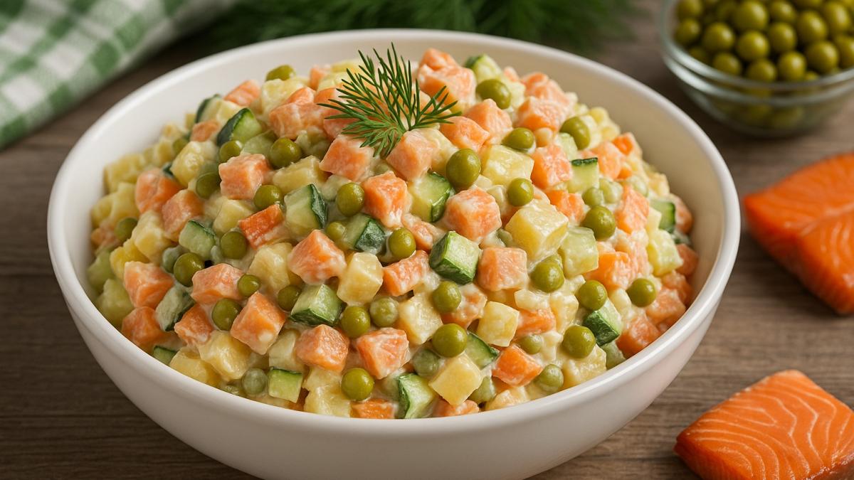 Оливье с красной рыбой