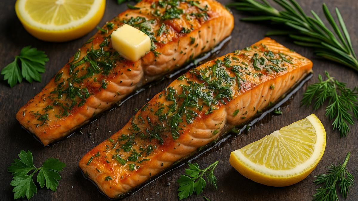 Лосось с травами на гриле