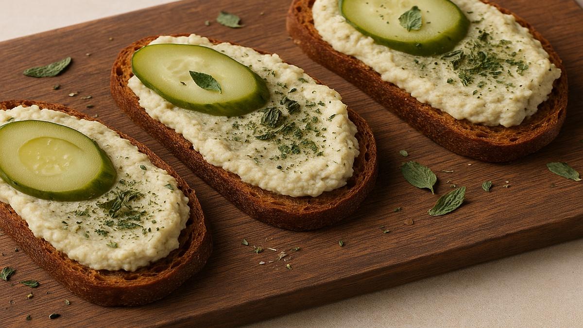 Брускетты с паштетом из фасоли и сушёной мятой