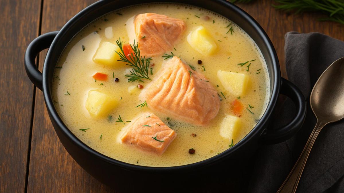 Камчатская уха с семгой и сливками