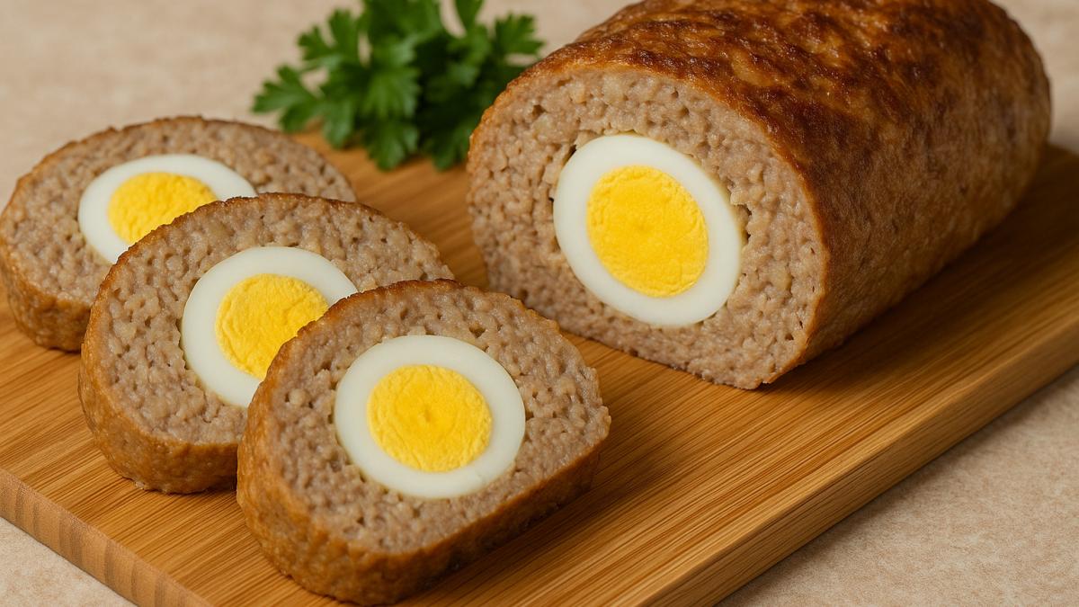 Мясной рулет с яйцом
