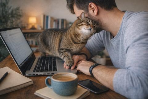 Стоит отвлечься на гаджет — кошка меняет правила игры: вторжение становится закономерностью