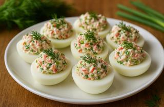 Фаршированные яйца с творожным сыром и майонезом держат форму — повар