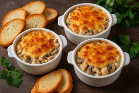 Жульен с курицей, грибами и сливками запекают в кокотницах — повар