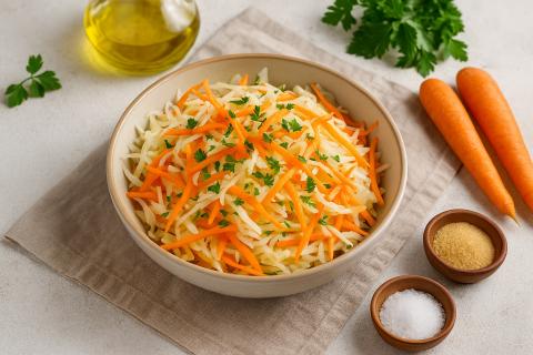 Слоёный салат с корейской морковью и копчёной курицей включает сыр и яйца — повар