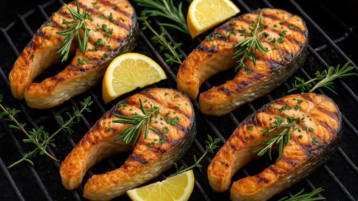 Рыбные стейки на гриле с травами